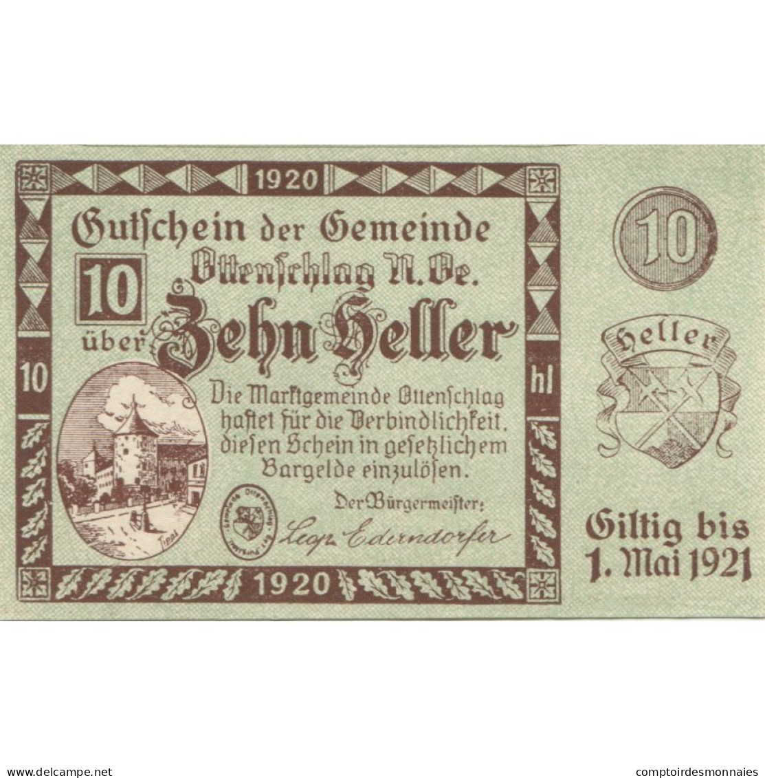 Billet, Autriche, Ottenschlag, 10 Heller, Château 1921-05-01, SPL Mehl:FS 716a - Oesterreich