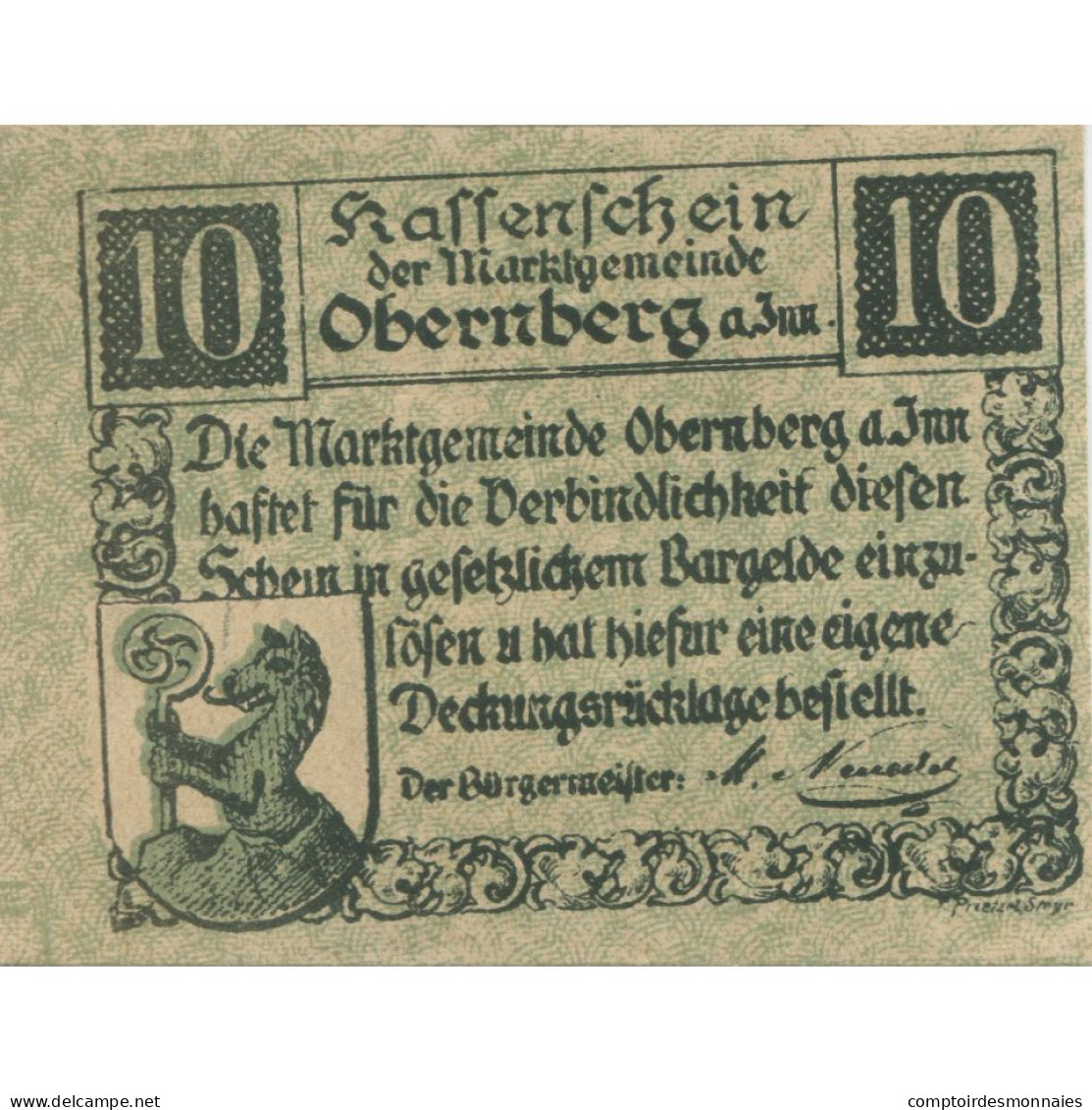 Billet, Autriche, Obernberg, 10 Heller, Blason, 1920, SPL, Mehl:FS 686Ia - Oesterreich
