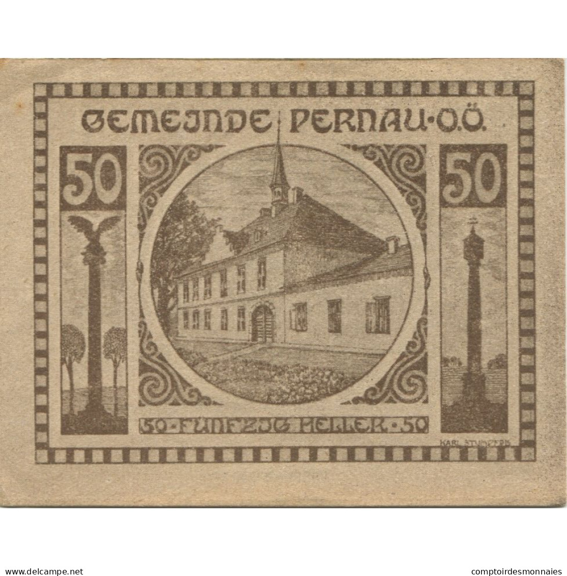 Billet, Autriche, Pernau, 50 Heller, Eglise 1920-10-31, SUP Mehl:FS 734Ia - Oesterreich