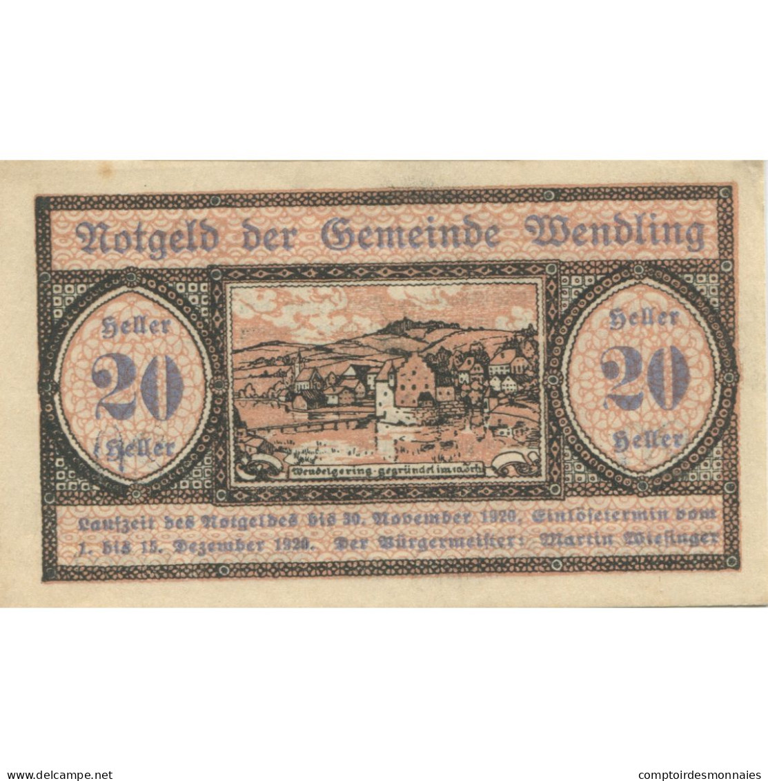 Billet, Autriche, Wendling, 20 Heller, Paysage 1920-05-02, SPL Mehl:FS 1170a - Oesterreich