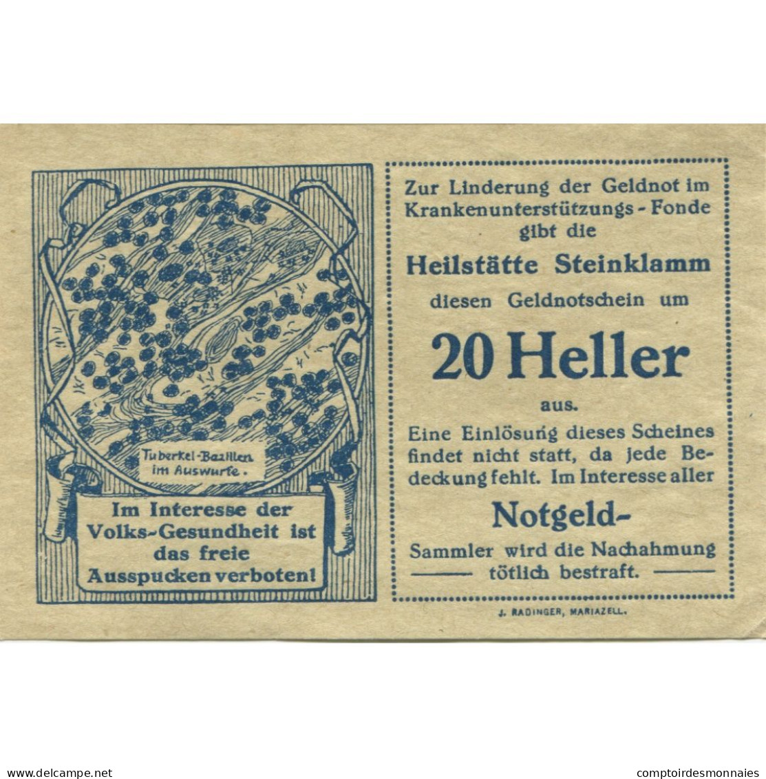Billet, Autriche, Steinklamm, 20 Heller, Parchemin, 1920, SPL, Mehl:FS 1031a1 - Oesterreich
