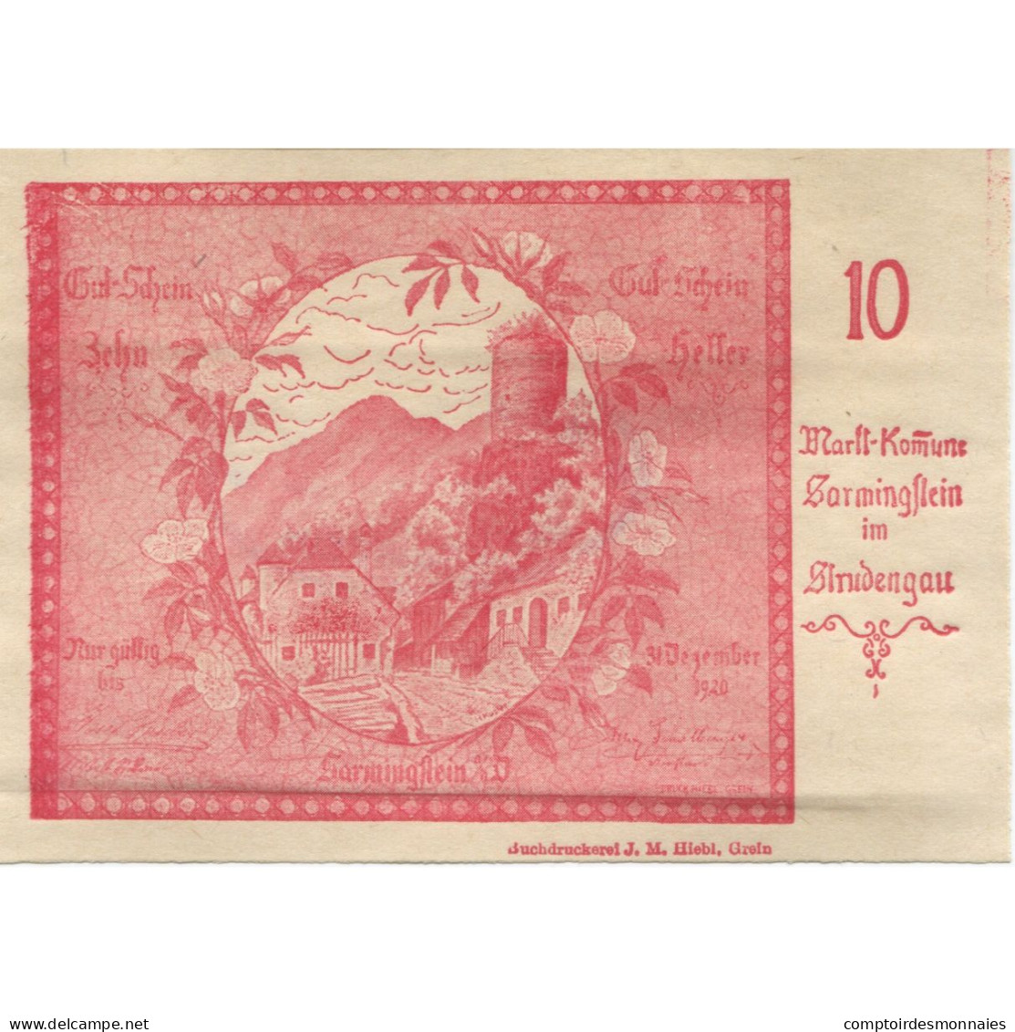 Billet, Autriche, Strudengau, 10 Heller, Paysage, 1920 SPL, Mehl:FS 914Ic - Oesterreich