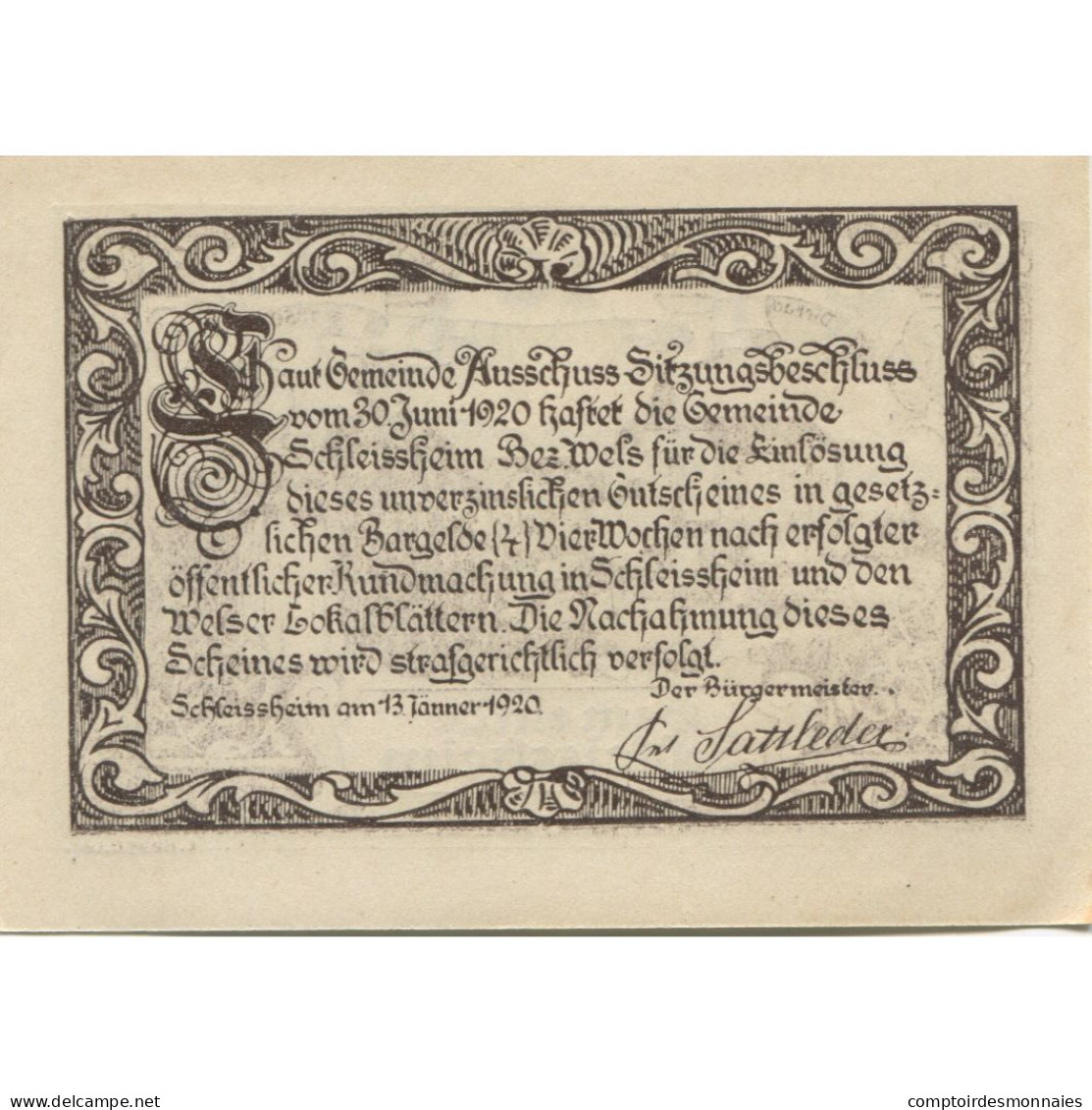 Billet, Autriche, Schleissheim, 10 Heller, Personnage, 1920 SPL Mehl:FS 961 - Oesterreich