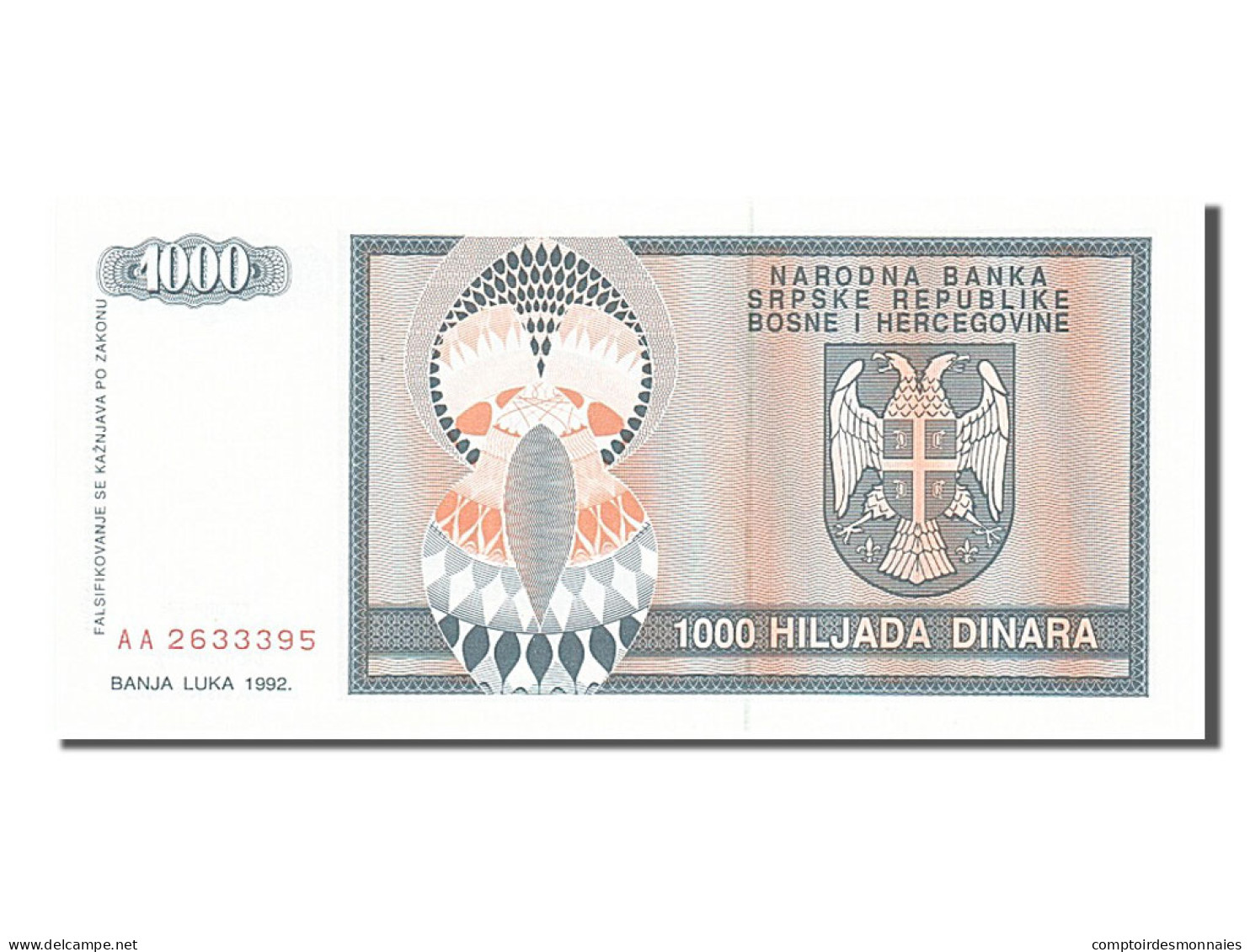 Billet, Bosnia - Herzegovina, 1000 Dinara, 1992, NEUF - Bosnië En Herzegovina