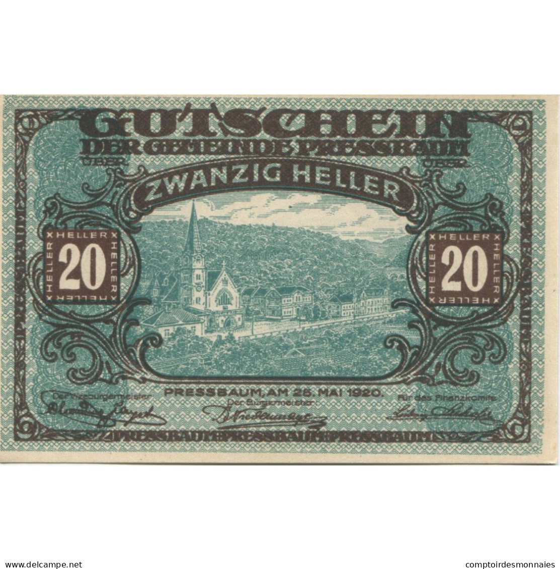 Billet, Autriche, Pressbaum, 20 Heller, Village 1921-07-31, SPL Mehl:FS 784a - Oesterreich