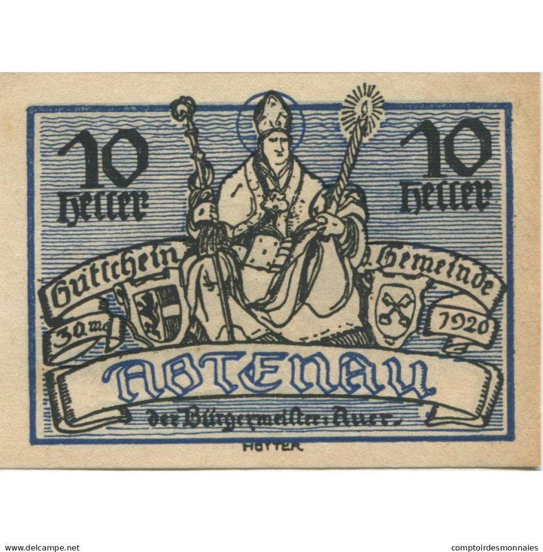 Billet, Autriche, Abtenau, 10 Heller, Personnage 1920-12-31, SPL, Mehl:FS 3a - Oesterreich