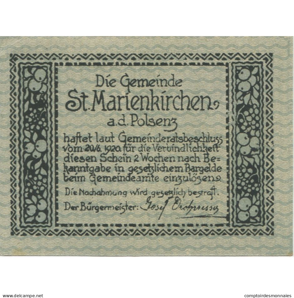 Billet, Autriche, Marienkirchen, 50 Heller, Eglise, 1920, SPL, Mehl:FS 909a - Oesterreich