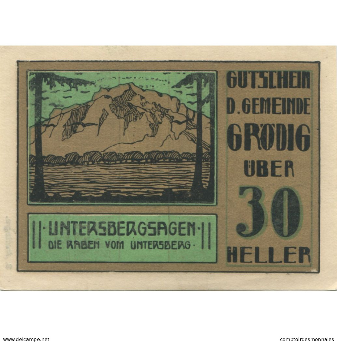 Billet, Autriche, Grödig, 30 Heller, Montagne 1920-12-31, SPL, Mehl:FS 292e - Oesterreich
