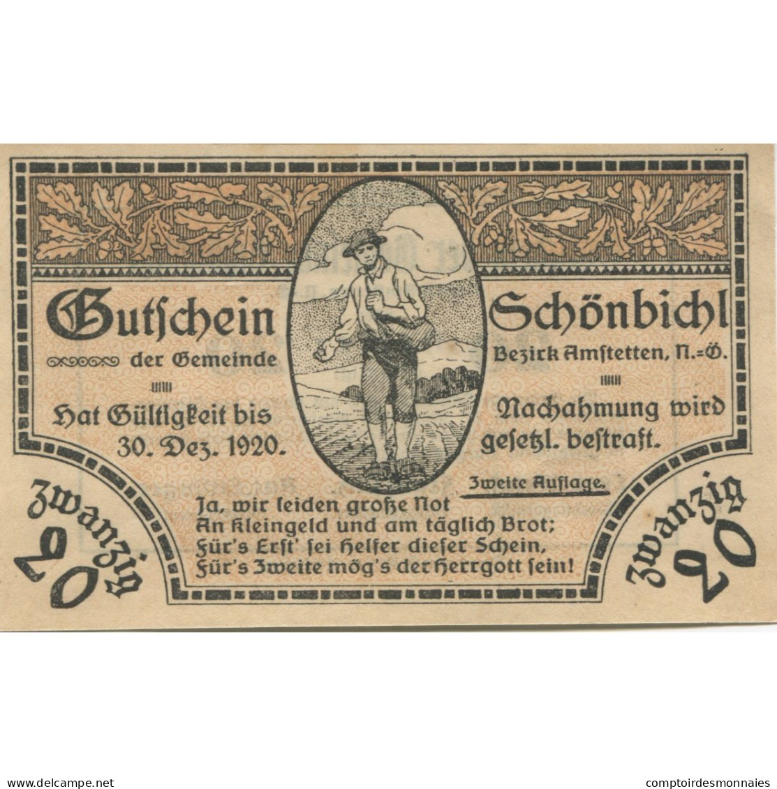 Billet, Autriche, Schönbichl, 20 Heller, Champs, 1920 SPL, Mehl:FS 969IIa - Oesterreich