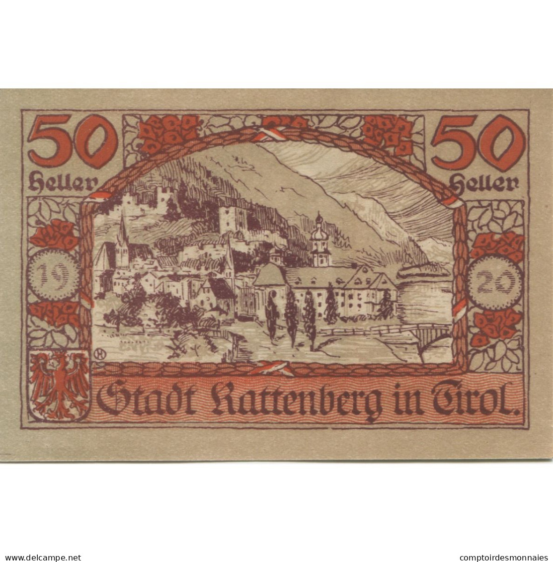 Billet, Autriche, Rattenberg, 50 Heller, Personnage 1920-12-31, SPL Mehl:FS 821I - Austria