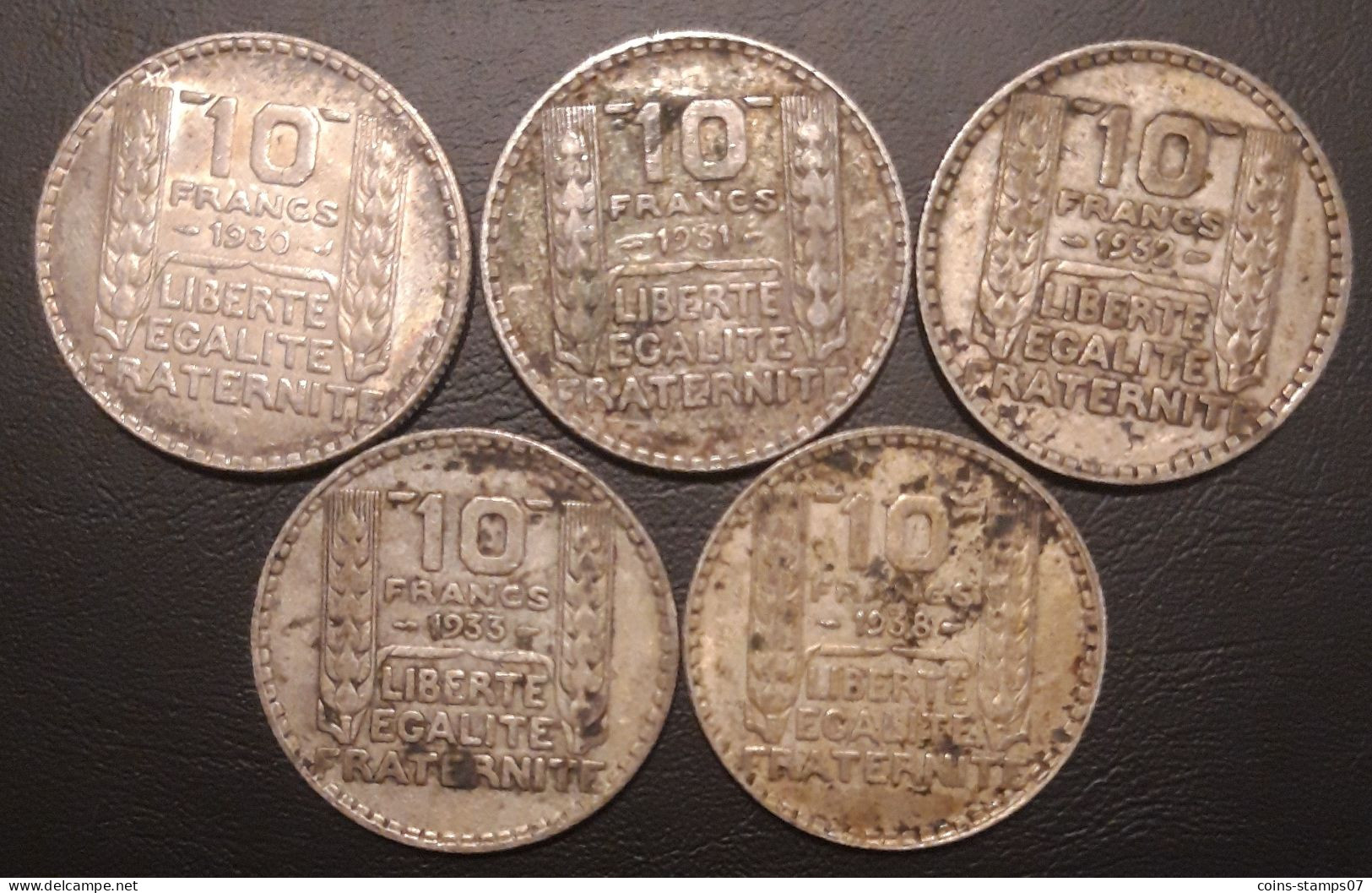 France - Lot De 5 Pièces De 10 Francs TURIN Argent 1930 - 1931 - 1932 - 1933 - 1938 - 10 Francs