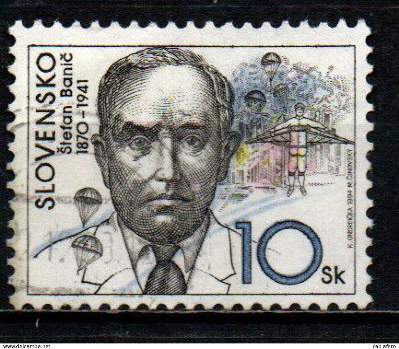 SLOVACCHIA - 1994 - Stefan Banic (1870-1941), Inventor Of Aviation Parachute - USATO - Usati