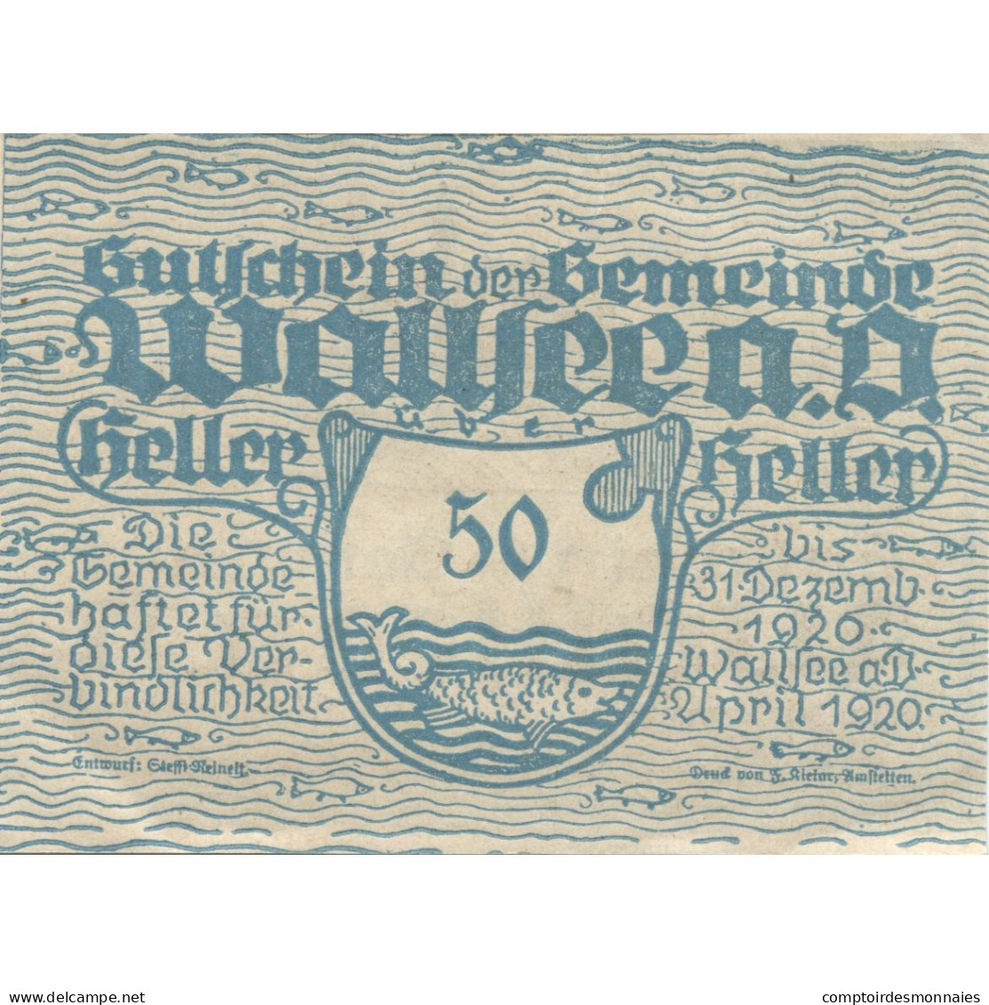 Billet, Autriche, Wallsee, 50 Heller, Mer, 1920, 1920-12-31, SPL, Mehl:FS 1137Ia - Austria