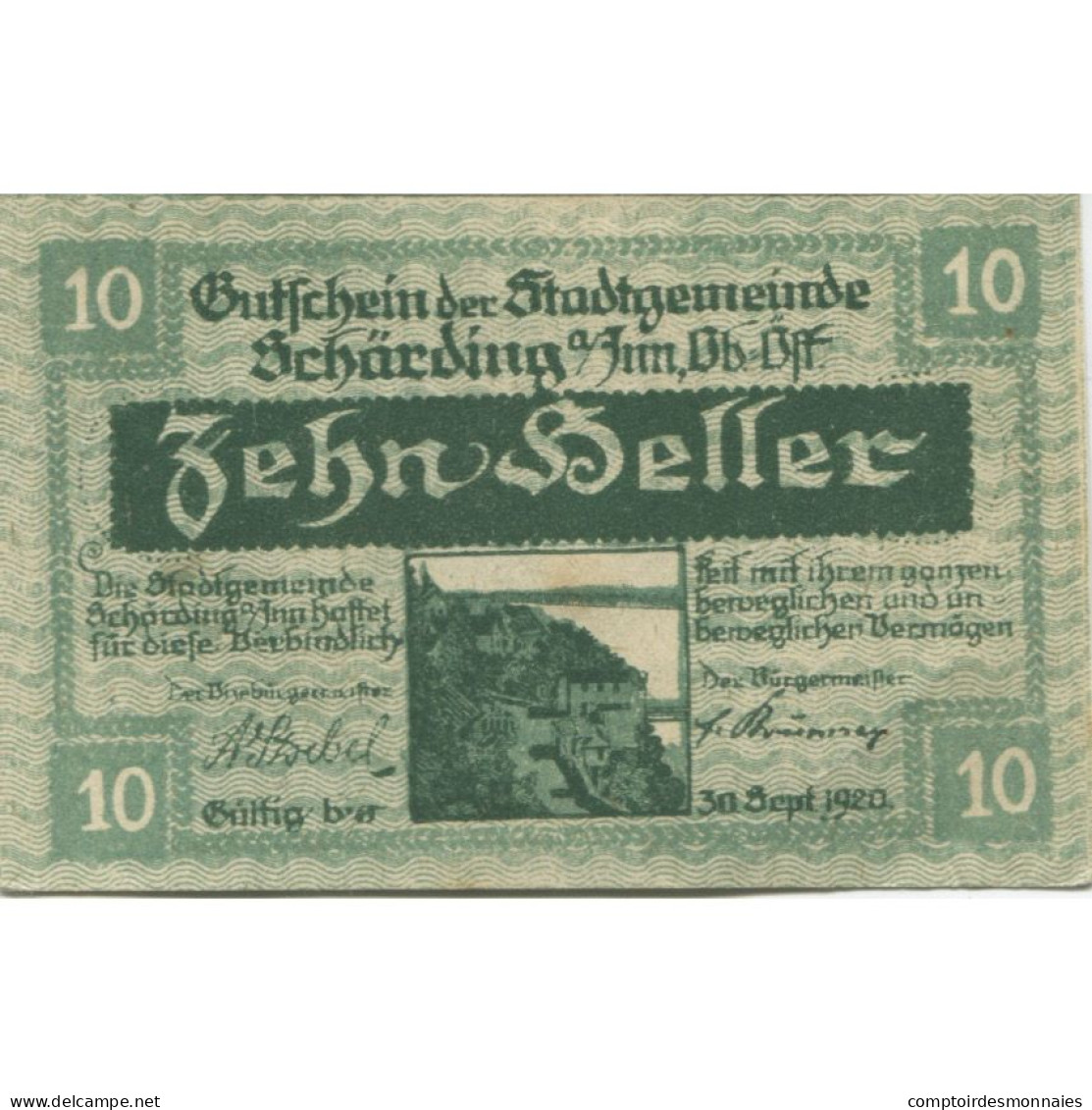 Billet, Autriche, Schärding, 10 Heller, Blason 1920-09-30, SPL, Mehl:FS 951 - Austria