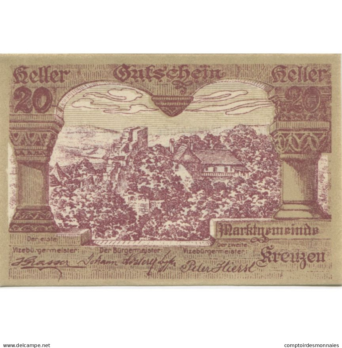 Billet, Autriche, Kreuzen, 20 Heller, Ruine, 1920, SPL, Mehl:FS 479a - Austria