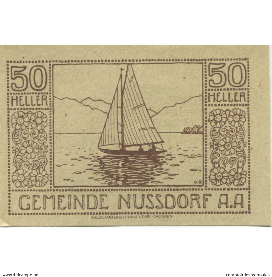 Billet, Autriche, Nussdorf Am Attersee, 50 Heller Voilier, 1920 SPL Mehl:FS 677a - Austria
