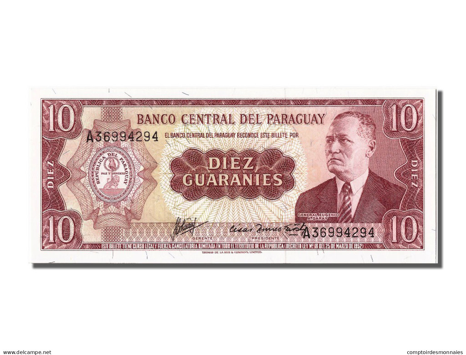 Billet, Paraguay, 10 Guaranies, 1952, NEUF - Paraguay