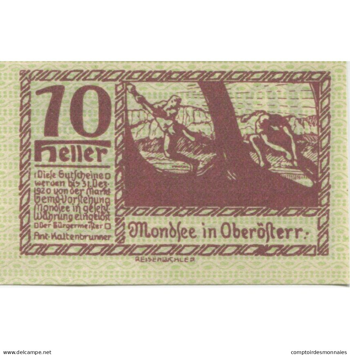 Billet, Autriche, Mondsee, 10 Heller, Personnage 1920-12-31, SPL Mehl:FS 626c1 - Oesterreich