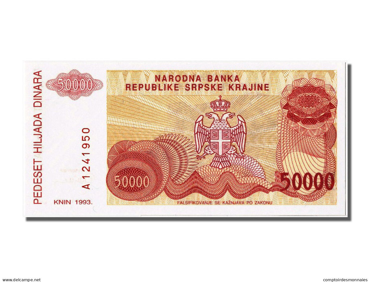 Billet, Croatie, 50,000 Dinara, 1993, NEUF - Croazia