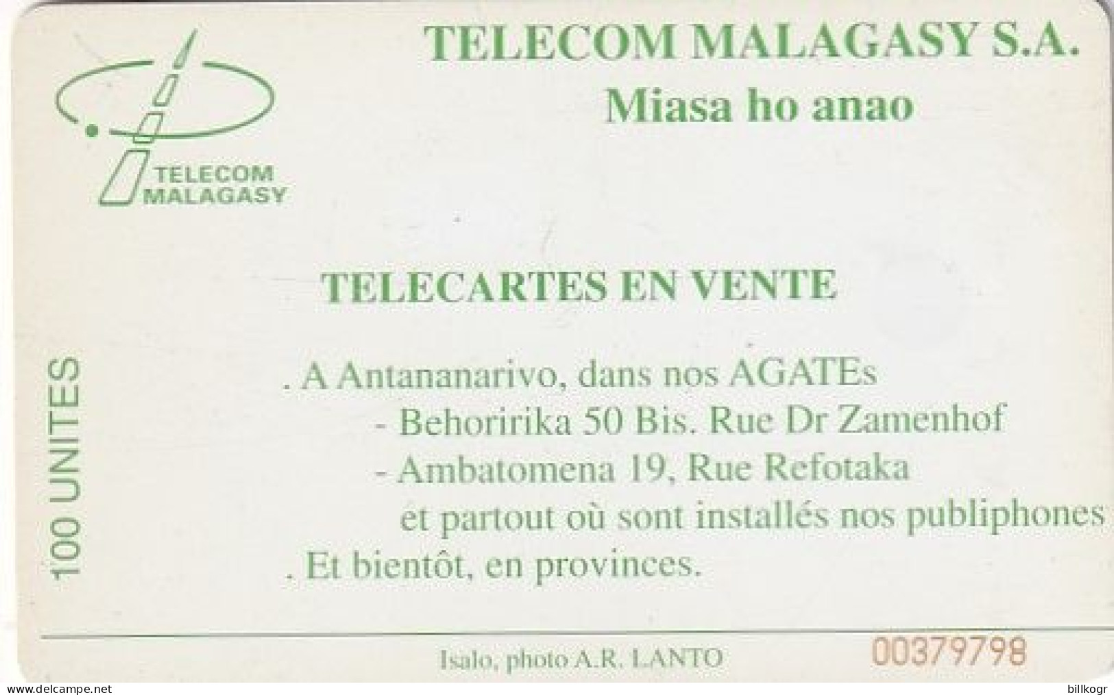 MADAGASCAR - Isalo(red CN Under The Line), Telecom Malagasy First Issue 100 Units, Used - Madagascar