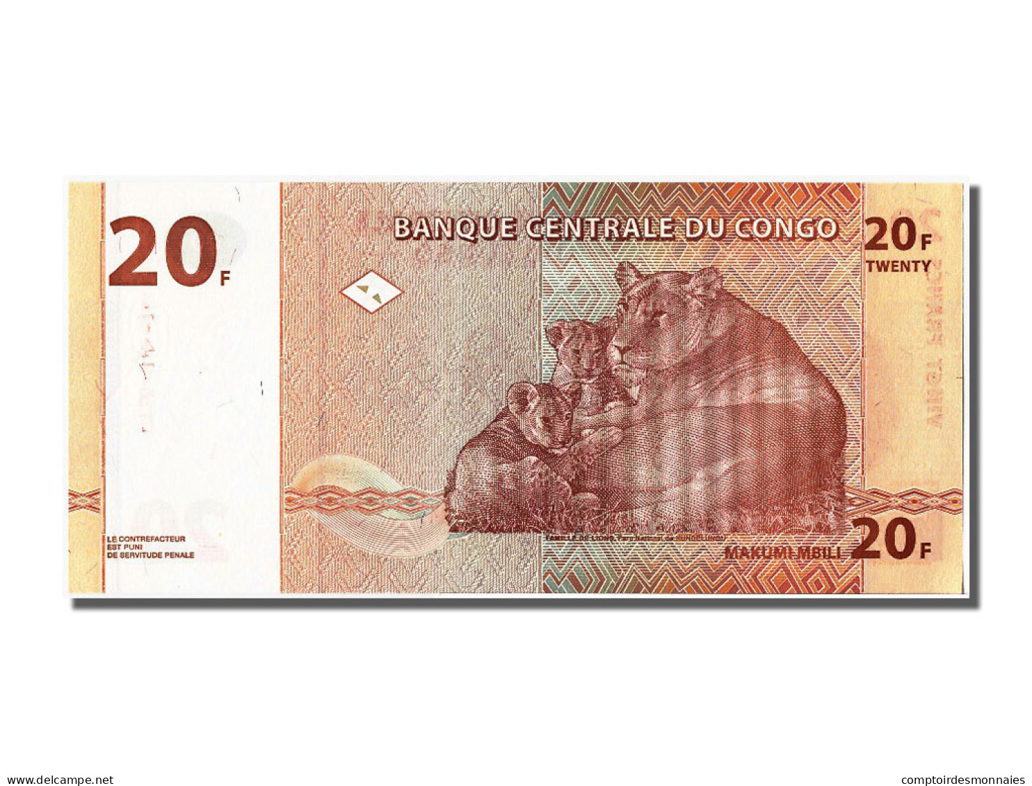 Billet, Congo Democratic Republic, 20 Francs, 1997, 1997-11-01, NEUF - Democratic Republic Of The Congo & Zaire