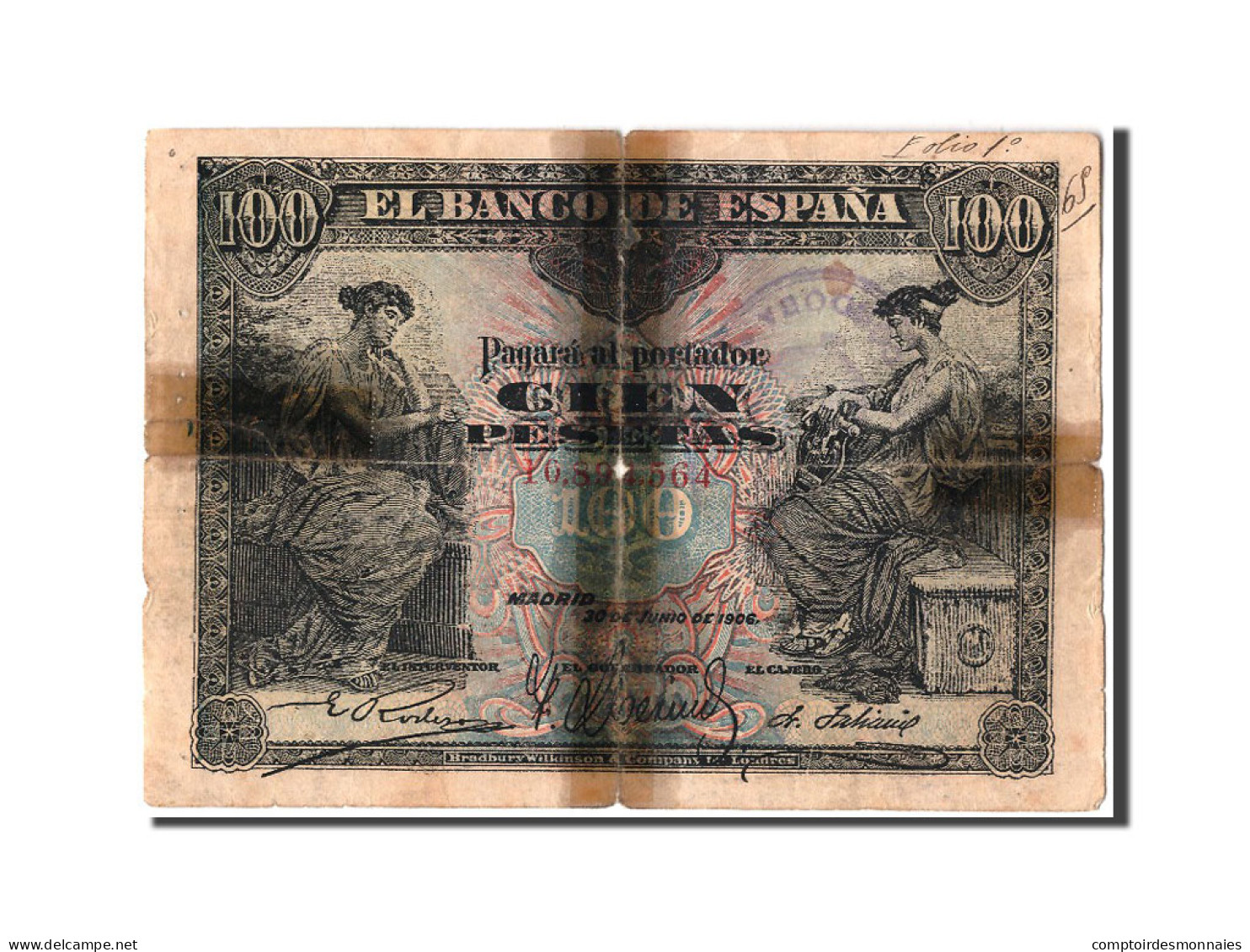 Billet, Espagne, 100 Pesetas, 1906, 1906-06-30, TB - 100 Peseten