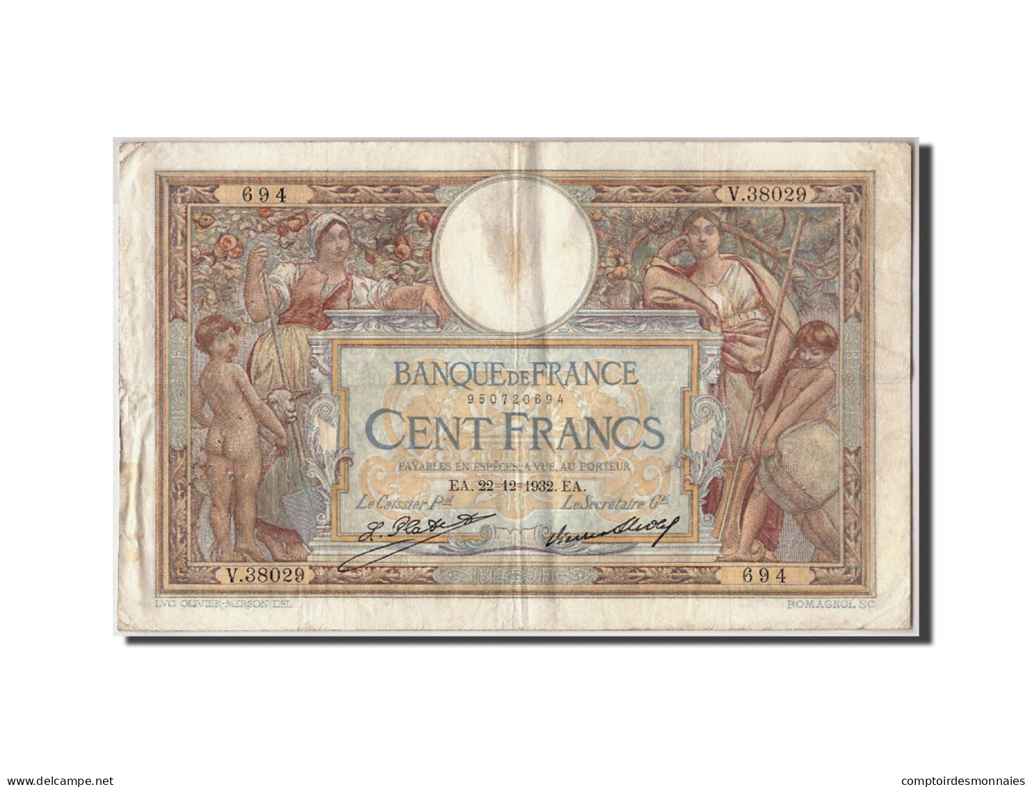 Billet, France, 100 Francs, 100 F 1908-1939 ''Luc Olivier Merson'', 1932 - 100 F 1908-1939 ''Luc Olivier Merson''