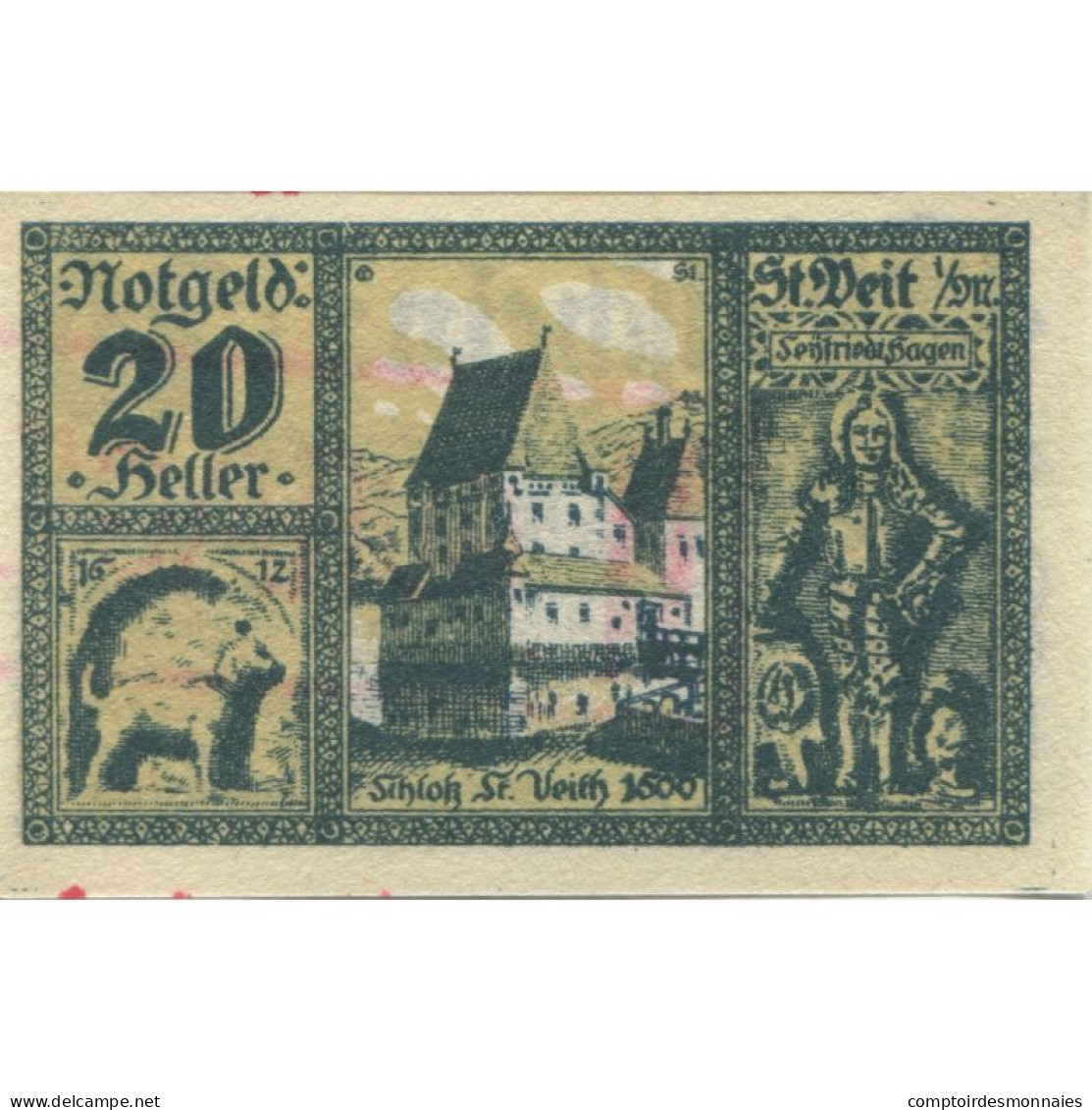 Billet, Autriche, St Veit, 20 Heller, Château, 1920-12-31, SPL, Mehl:FS 944a - Austria