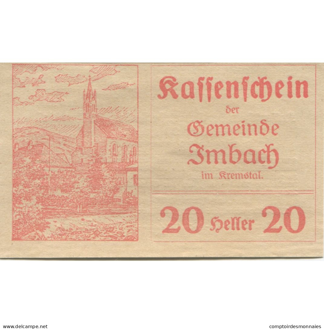 Billet, Autriche, Imbach, 20 Heller, Eglise 1920-11-30, SPL Mehl:FS 404II - Oesterreich