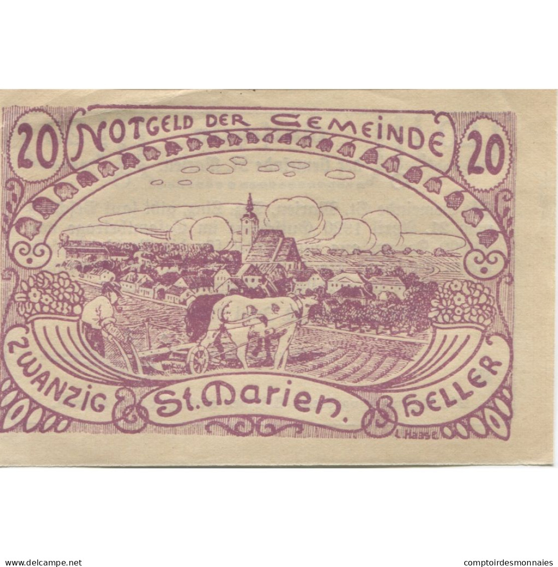 Billet, Autriche, St Marien, 20 Heller, Champs 1921-05-01, SPL, Mehl:FS 907b - Oesterreich