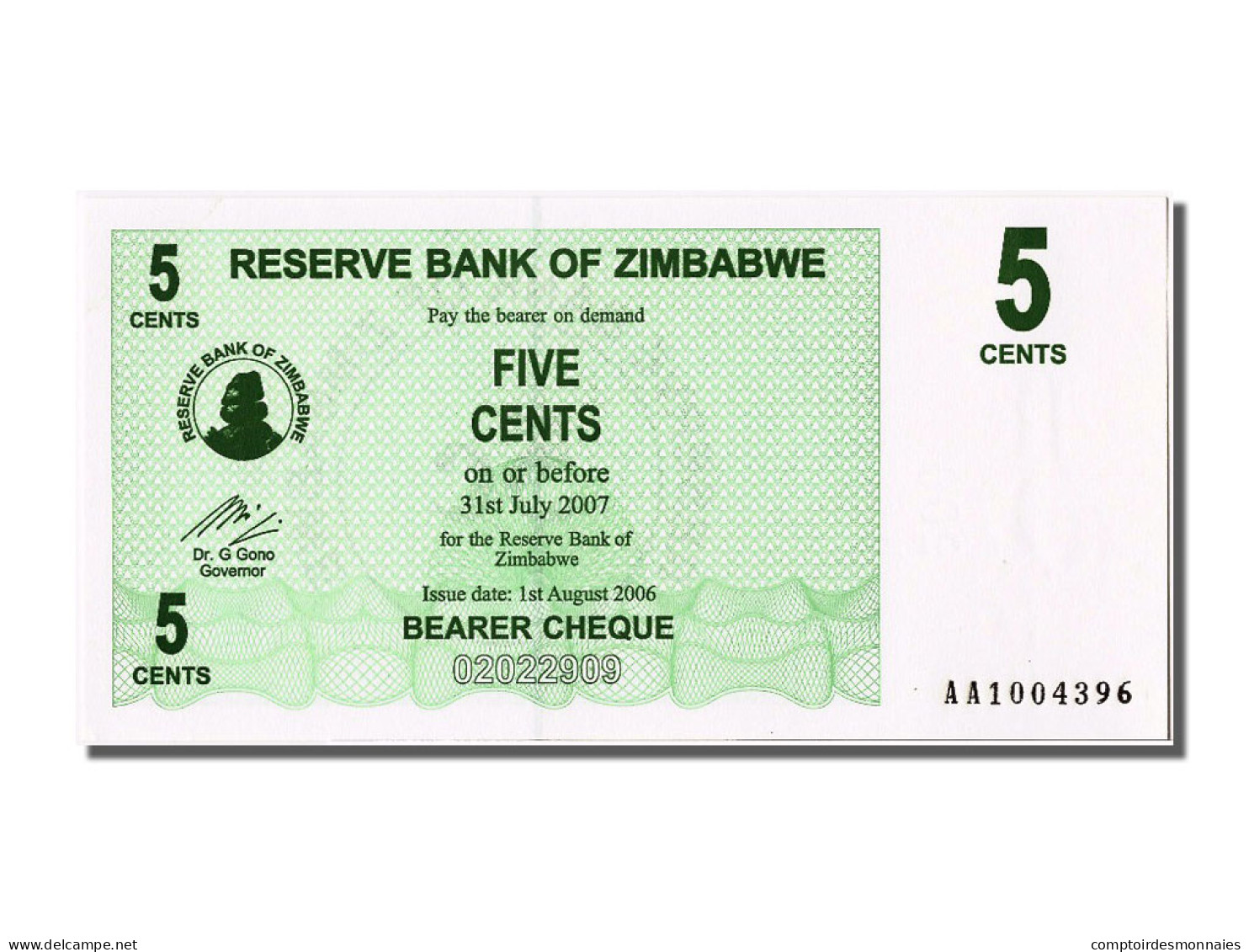 Billet, Zimbabwe, 5 Cents, 2006, 2006-08-01, NEUF - Zimbabwe