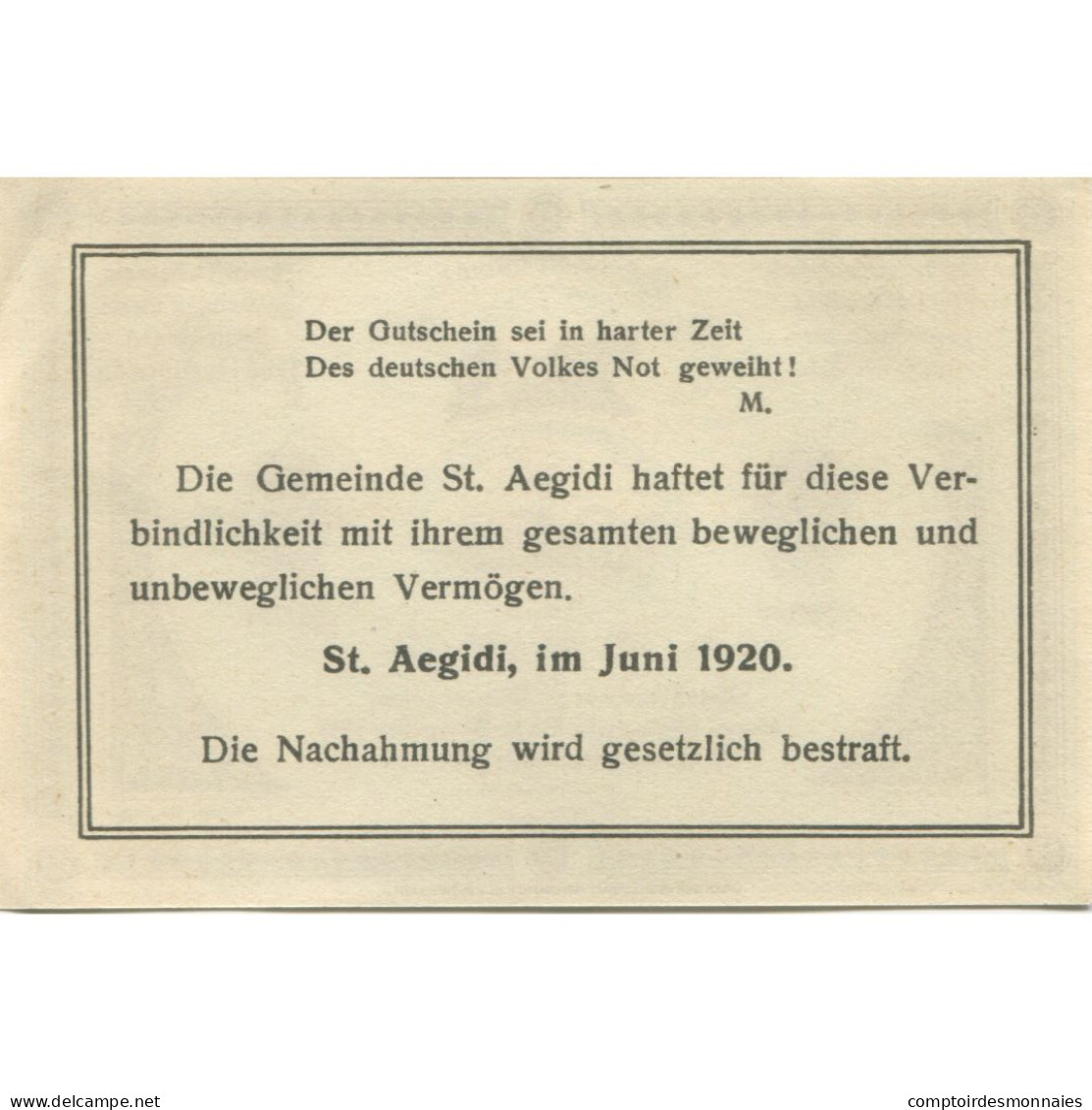 Billet, Autriche, St Aegidi, 50 Heller, Eglise 1920-12-31, SPL, Mehl:FS 875IIa - Oesterreich