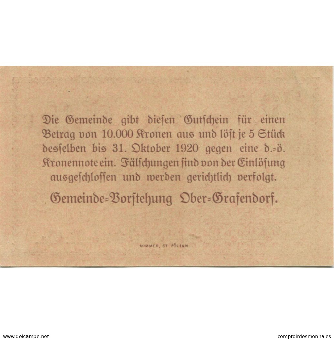 Billet, Autriche, Grafendorf, 20 Heller, Village 1920-10-31, SPL, Mehl:FS 682a - Oesterreich