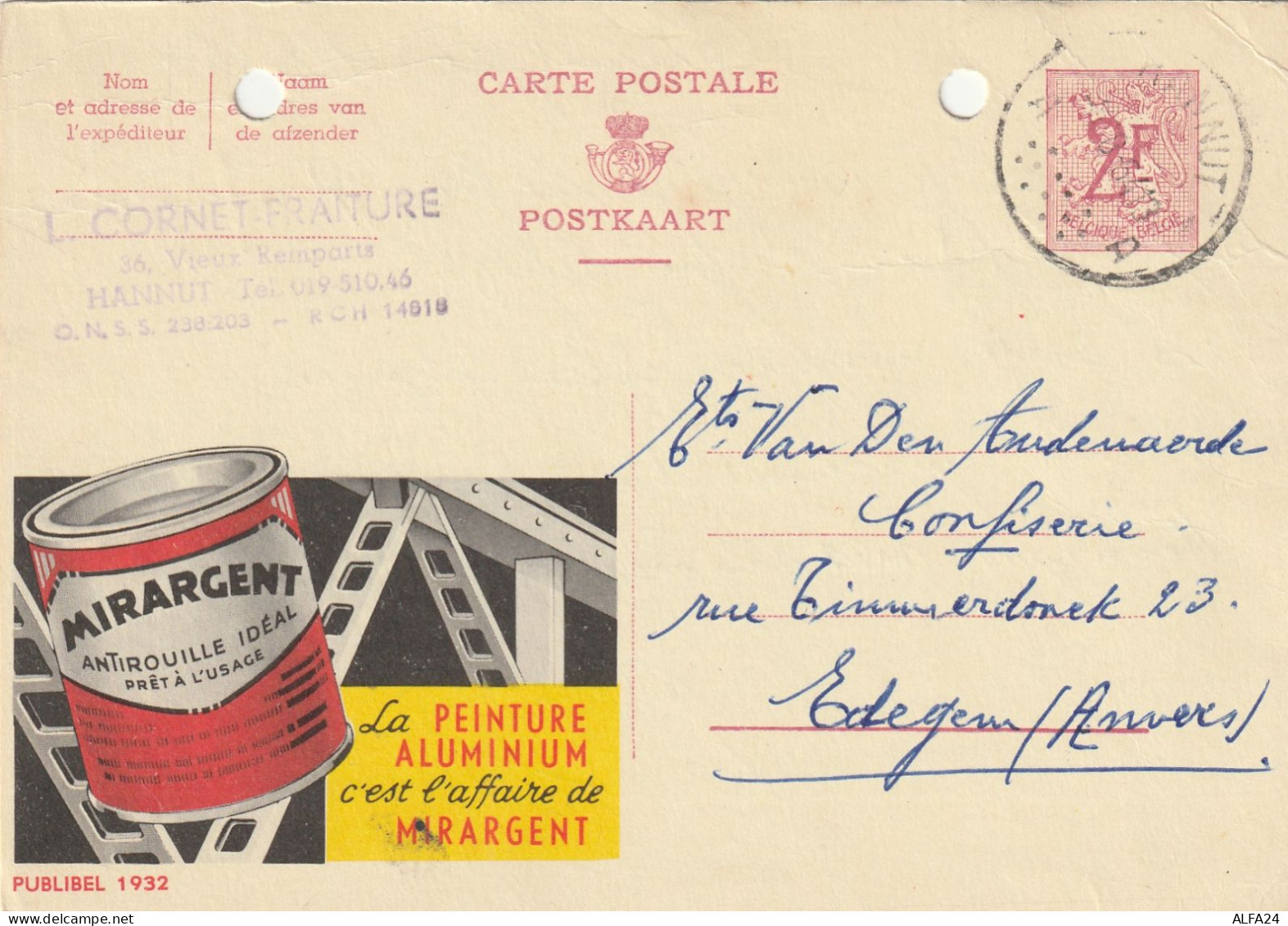 INTERO POSTALE 1970 CIRCA BELGIO 2 F. -fori Archiviazione (XT2986 - Cartes Postales 1934-1951