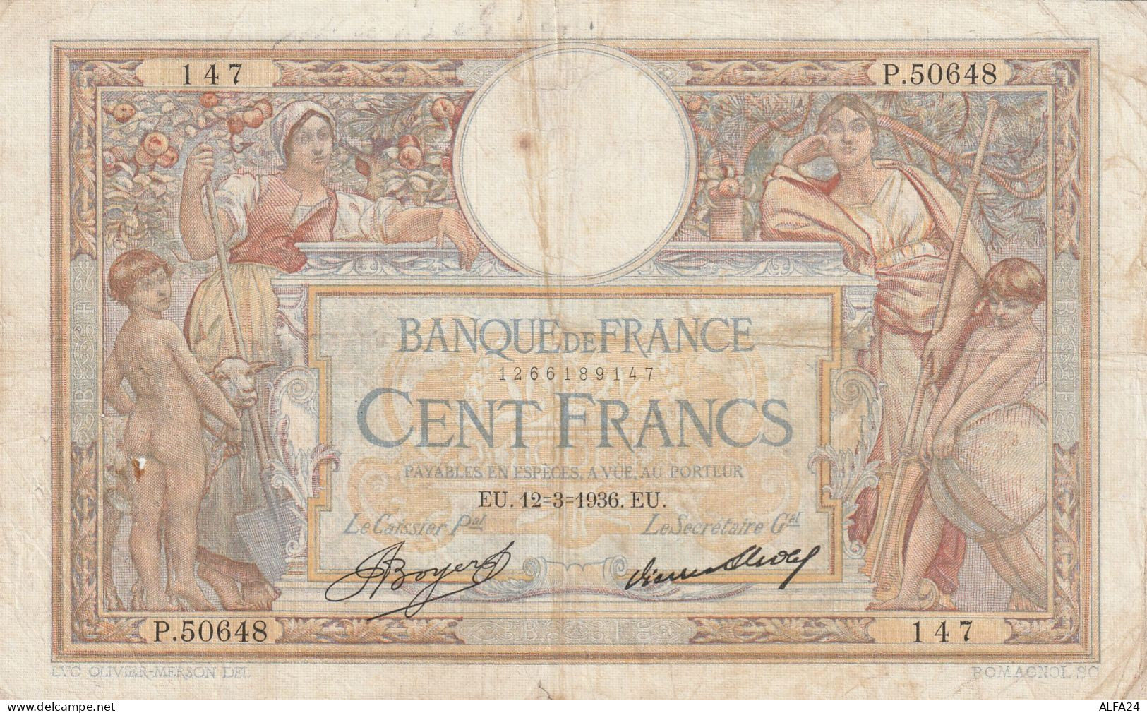 BANCONOTA FRANCIA 100 MERSON 12=3=36 EF (XT2864 - 100 F 1908-1939 ''Luc Olivier Merson''
