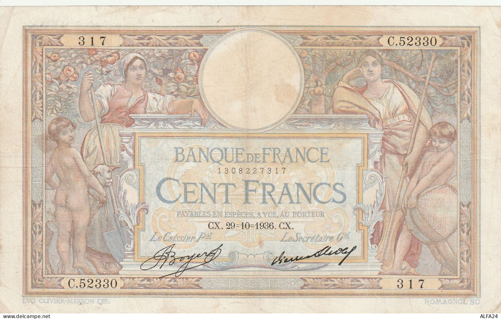 BANCONOTA FRANCIA 100 MERSON 29=10=36 EF (XT2865 - 100 F 1908-1939 ''Luc Olivier Merson''