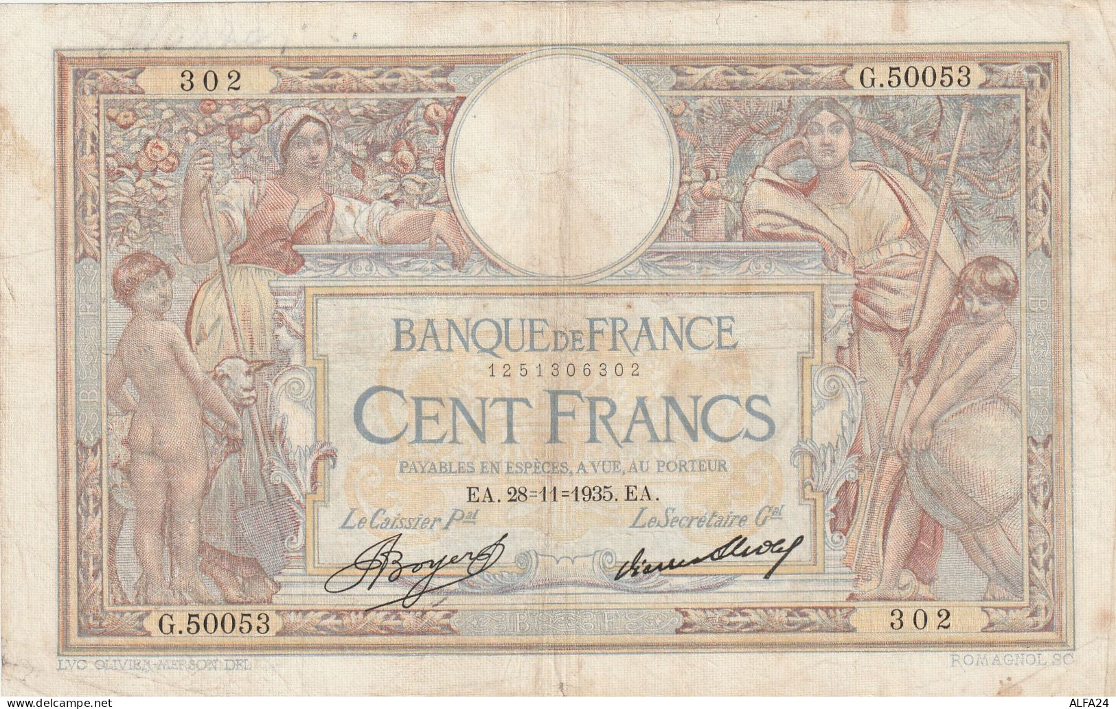 BANCONOTA FRANCIA 100 MERSON 28=11=35 EF (XT2863 - 100 F 1908-1939 ''Luc Olivier Merson''