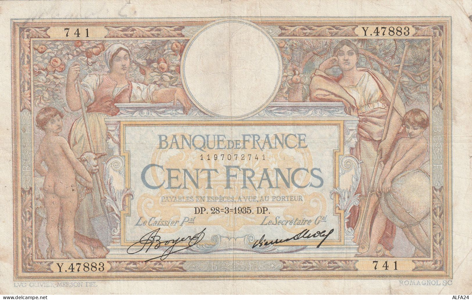 BANCONOTA FRANCIA 100 MERSON 28=3=35 EF (XT2862 - 100 F 1908-1939 ''Luc Olivier Merson''