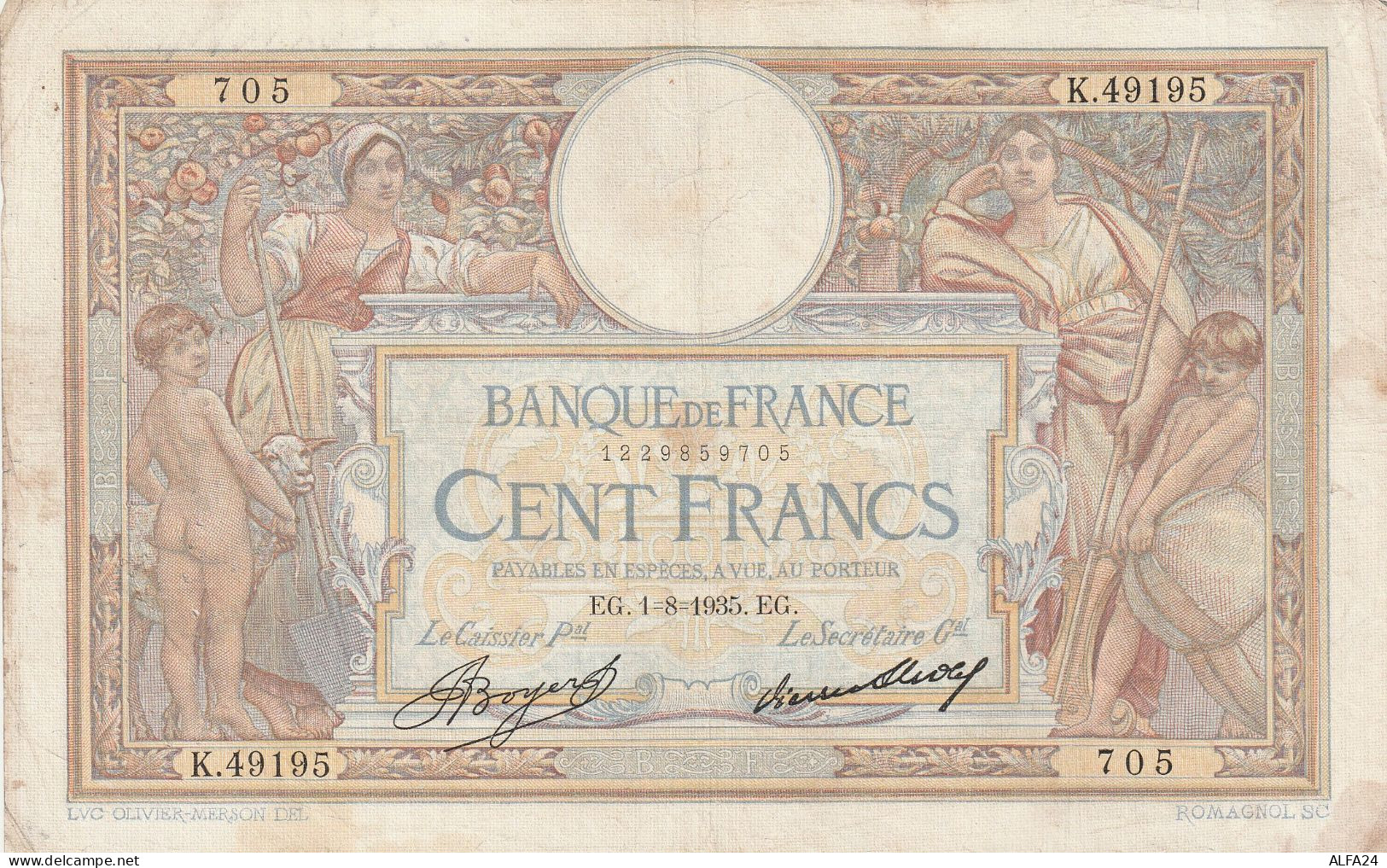 BANCONOTA FRANCIA 100 MERSON 1=8=35 EF (XT2861 - 100 F 1908-1939 ''Luc Olivier Merson''