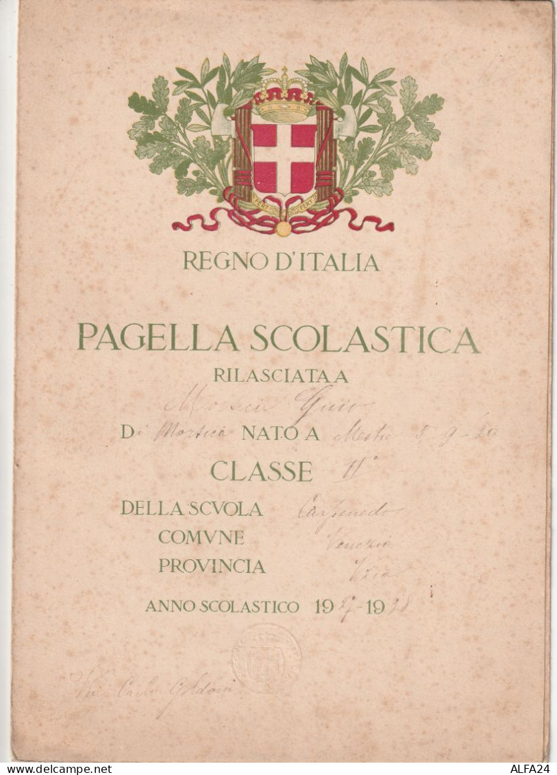 PAGELLA SCOLASTICA 1927 (XT2653 - Diplomi E Pagelle