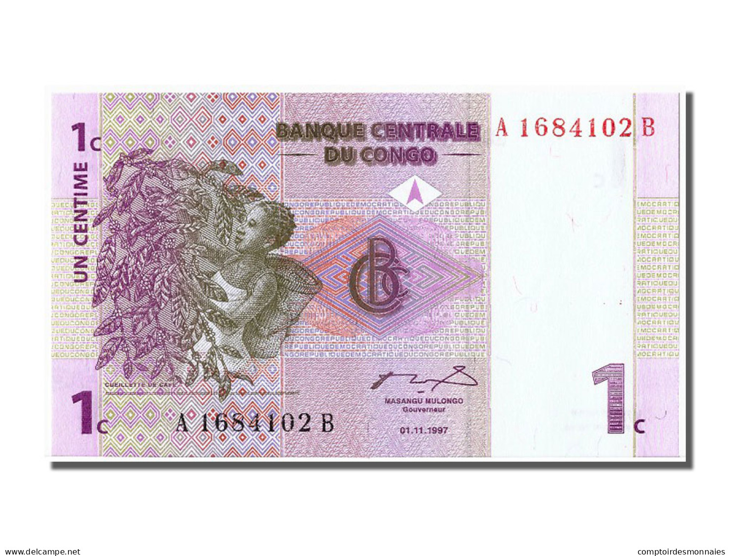 Billet, Congo Democratic Republic, 1 Centime, 1997, 1997-11-01, NEUF - Democratic Republic Of The Congo & Zaire