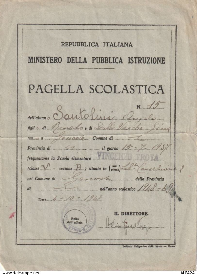 PAGELLA SCOLASTICA 1948-9 (XT2647 - Diploma & School Reports