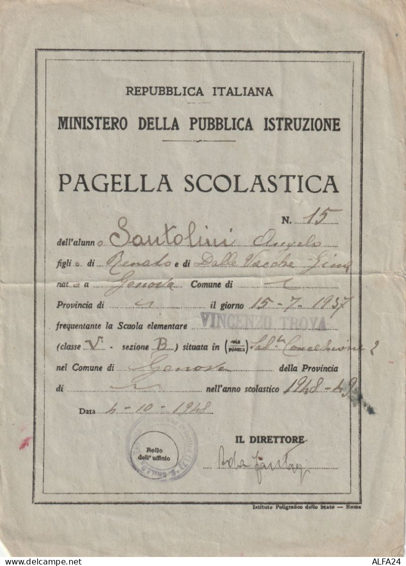 PAGELLA SCOLASTICA 1948-9 (XT2647 - Diplomi E Pagelle