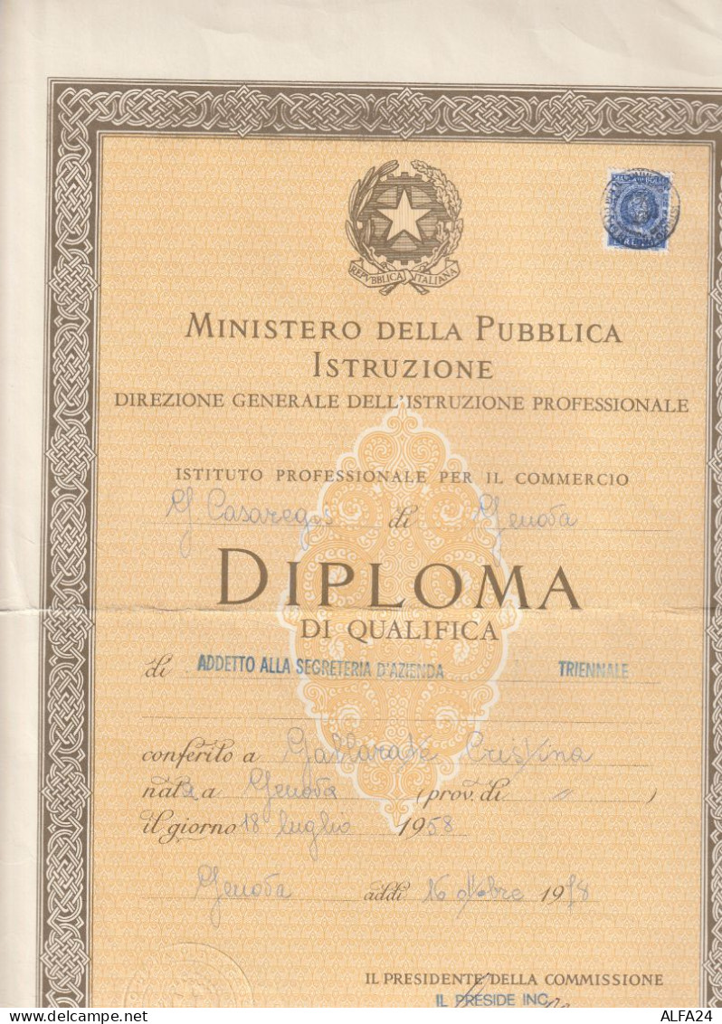 DIPLOMA 1958 CON MDB -strappi  (XT2624 - Diplomi E Pagelle