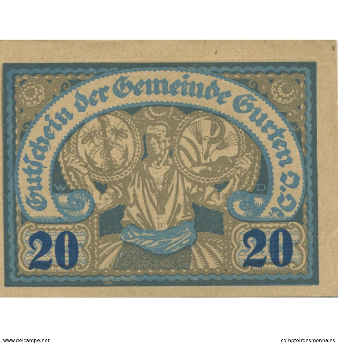 Billet, Autriche, Gurten, 20 Heller, Personnage 1920-10-31, SPL, Mehl:FS 312c - Autriche