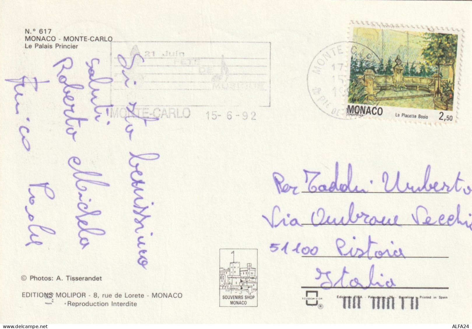 CARTOLINA 1992 MONACO TIMBRO TARGHETTA (XT3093 - Cartas & Documentos