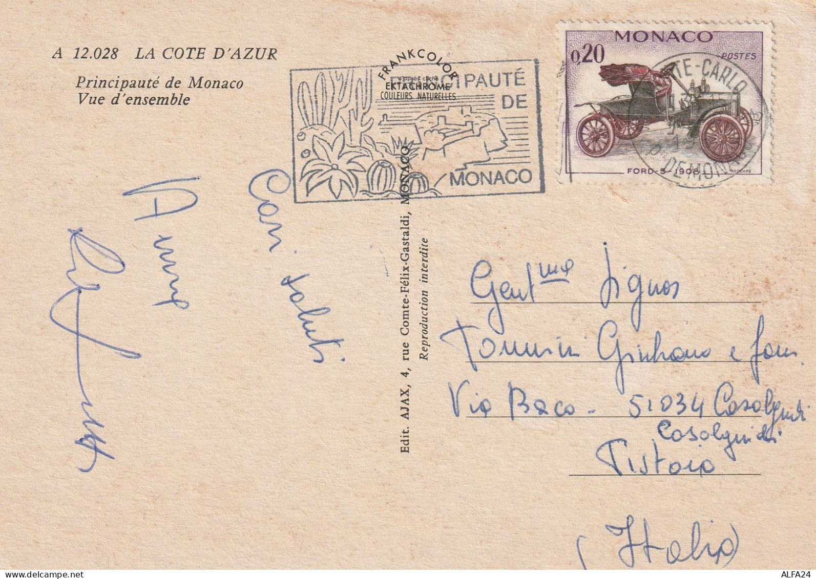 CARTOLINA 1980 CIRCA MONACO TIMBRO TARGHETTA (XT3092 - Cartas & Documentos