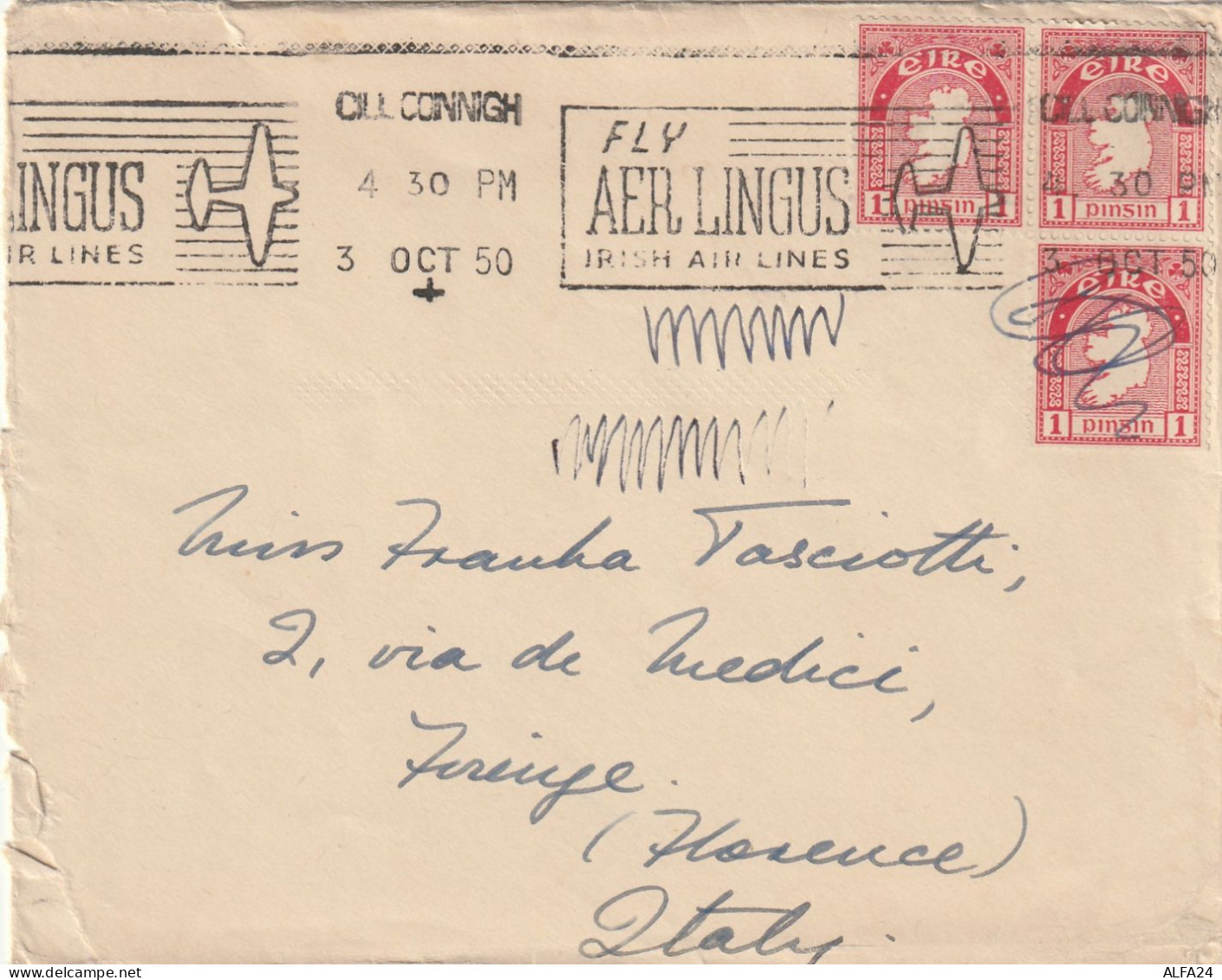 LETTERA 1950 IRLANDA 3X1 TIMBRO TARGHETTA (XT3068 - Storia Postale