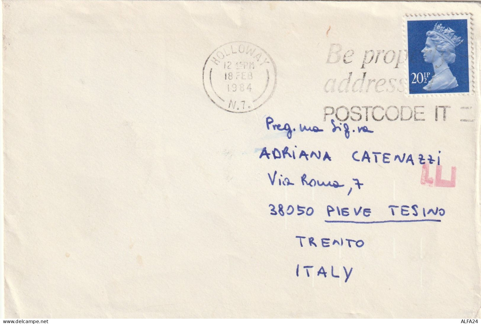 LETTERA 1984 UK 20,5 TIMBRO HOLLOWAY  (XT3053 - Cartas & Documentos