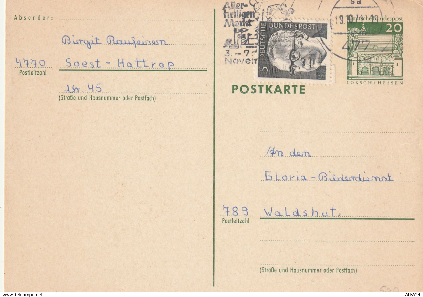 INTERO POSTALE GERMANIA 1971 20+5  (XT3035 - Postkarten - Gebraucht